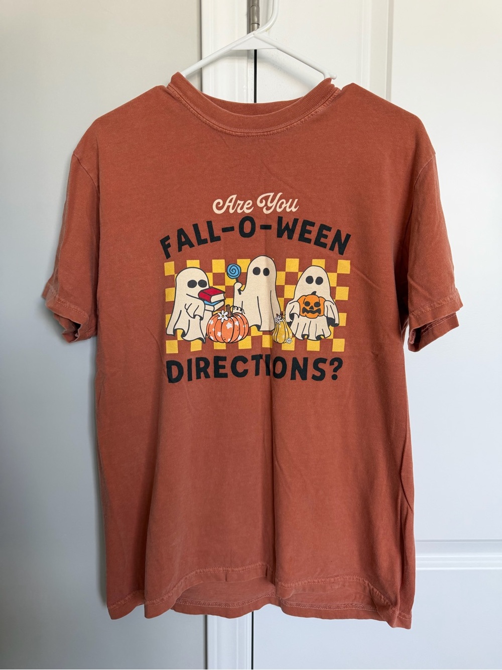 Teacher Rust Orange Halloween Graphic Tee - Seasonal Ghosts